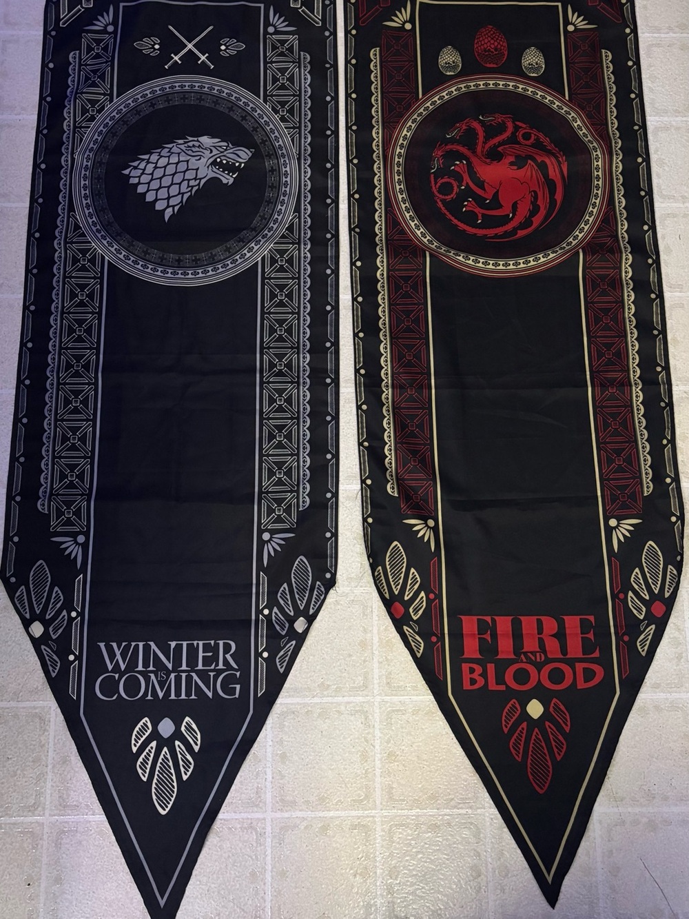Game of Thrones Black & Red House Banner Set - Winter is Coming & Fire and Blood